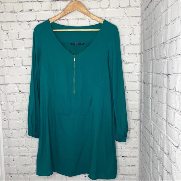 Zara Collection Teal Tunic Mini Shift Dress Size Small - Picture 2 of 12